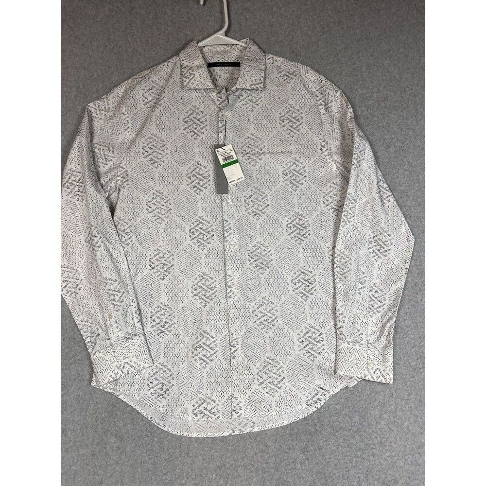 Perry Ellis Mens Large Black/White Geometric Button Up L/S Dress Shirt New
